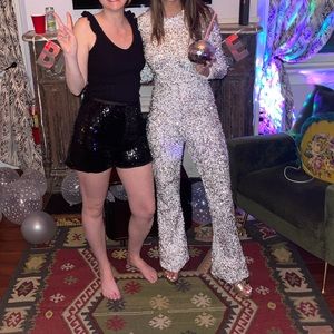 Silver White Sequin Bridal / Disco Jumpsuit